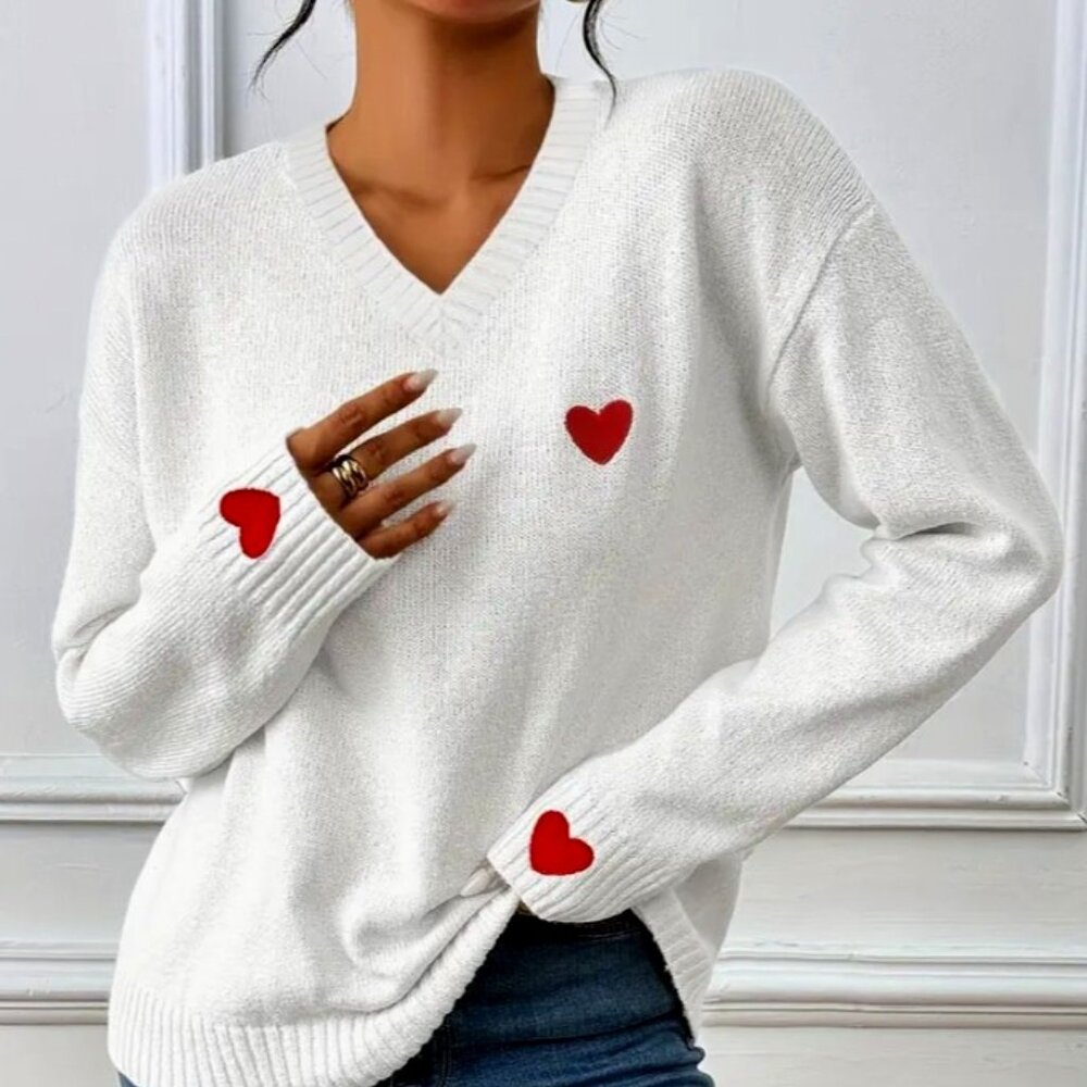 Hearts Vneck Pullover Sweater